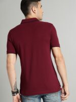 Men Maroon Solid Polo Collar T-shirt - Image 3