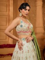 Embroidered Sequinned Semi-Stitched Tissue Lehenga & Blouse With Dupatta - Image 3
