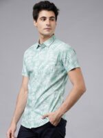 Men Green & White Slim Fit Printed Casual Shirt - Image 3
