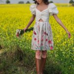 Women Floral Printed Puff Sleeve Cut-Outs Fit & Flare Dress