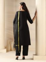 Women Liva Black Solid Kurta Comfort Pant Dupatta - Image 2